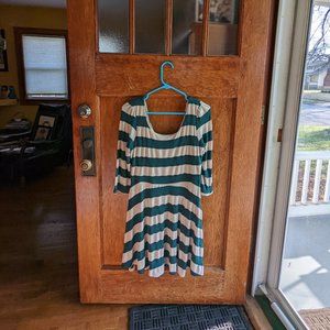 Pink Owl - Size X-Large - Teal and Cream Stripe Dress